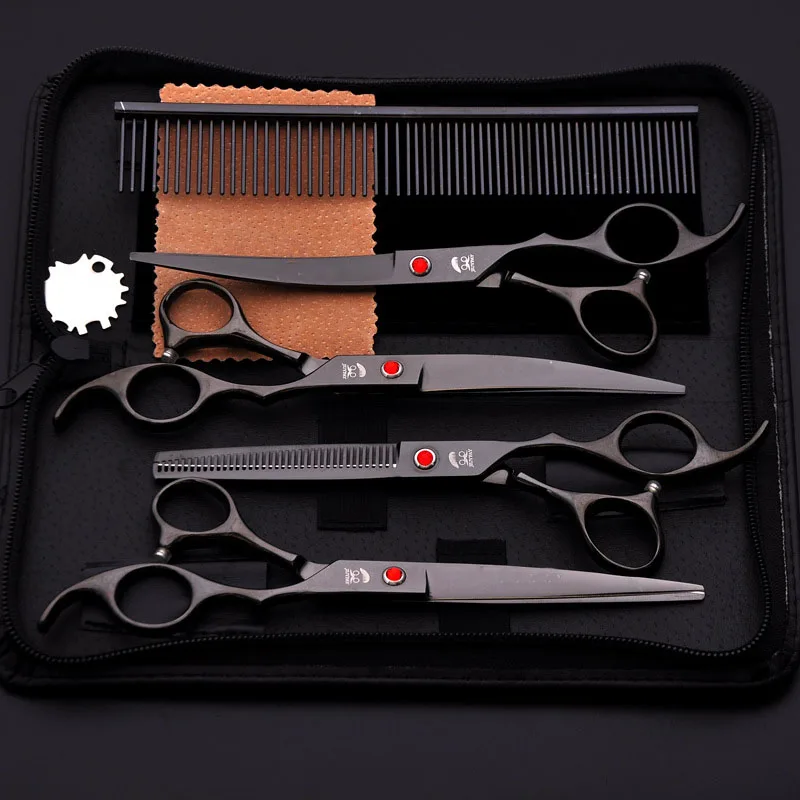 

Otmagelu 7.0 inch Professional pet scissors for dog grooming Hair repair High Quality Straight Thinning Curved Scissors 4pcs/set