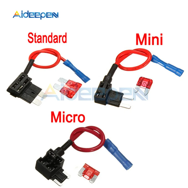 12V Fuse Holder Add-a-circuit TAP Adapter Micro Mini Standard Ford ATM APM Blade Auto Fuse With 10A Blade Car Fuse With Holder