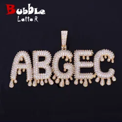 Bubble Letter Custom Name Necklace for Men Personalized Pendant Small Drippy Iced Out Charms  Zircon Hip Hop Fashion Jewelry