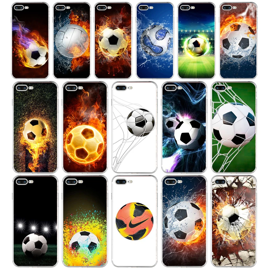 147SD   Fire Football Soccer Ball Soft TPU Silicone Cover Case For Apple iPhone 6 6s 7 8 plus Case