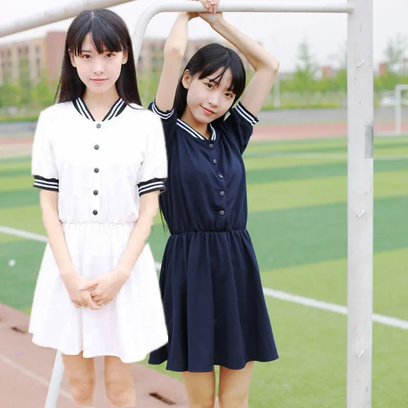 Vestidos escolares femininos de manga curta, uniforme de escola para meninas, uniforme de estudante de estilo de academia jk