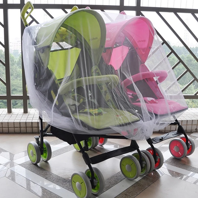 Twins Baby Stroller Pushchair Mosquito Net Insect Shield Safe Infants Protection Mesh Big Size For Twins Stroller Accessories