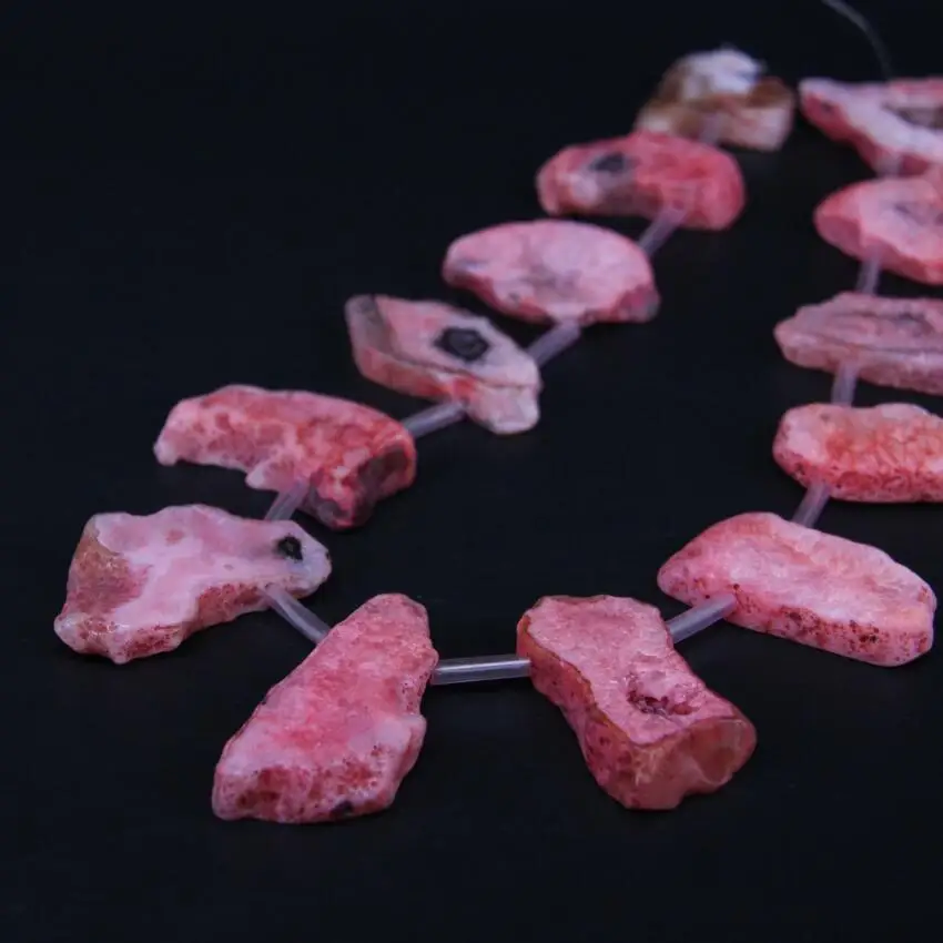 

15.5"/strand Top Drilled Pink Natural Agates Quartz Geode Druzy Freeform Slab Nugget Beads,Raw Roug Drusy Slice Pendant Jewelry