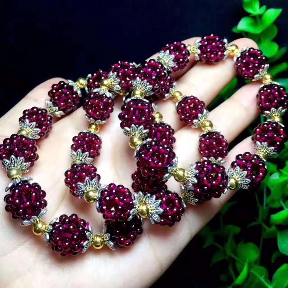 Natural Garnet Bracelet Women Hand-woven 3mm Lucky Ball Bracelets Jewelry Gift for Women Bracelet Pulseras Mujer