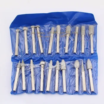 20pcs diamond grinding head coated rotary die grinder points burrs set burr bit 6mm shank Grit 120 stone tools