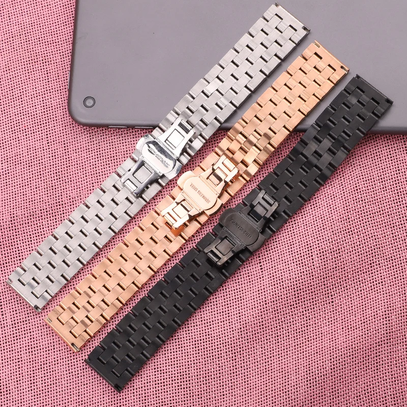 Solid Metal Watchbands Bracelet Silver Black Rose Gold Polished Men Women 316l Stainless Steel Watch Band Strap 20mm 22mm 24mm