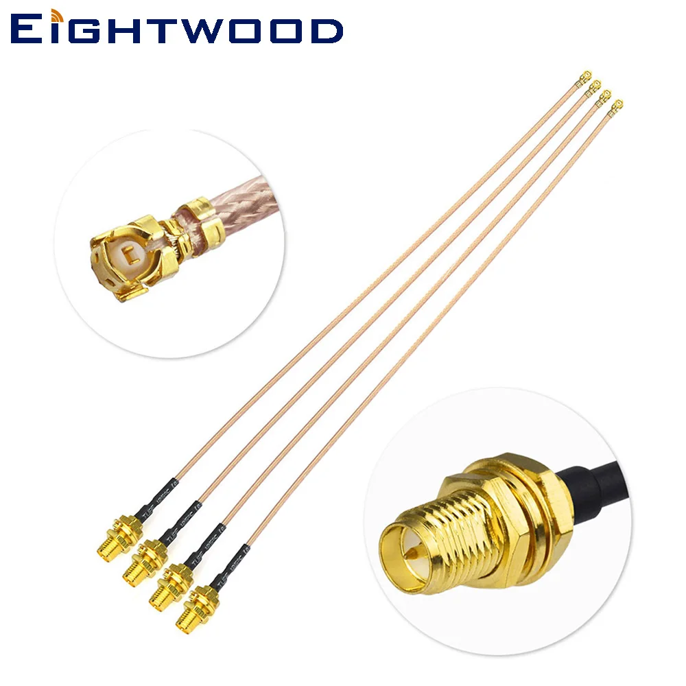 

Eightwood RF Cable U.FL(IPEX/IPX) Mini PCI to RP-SMA Female Pigtail Antenna Wi-Fi Coaxial RG178 Low Loss Cable 30cm Pack of 4