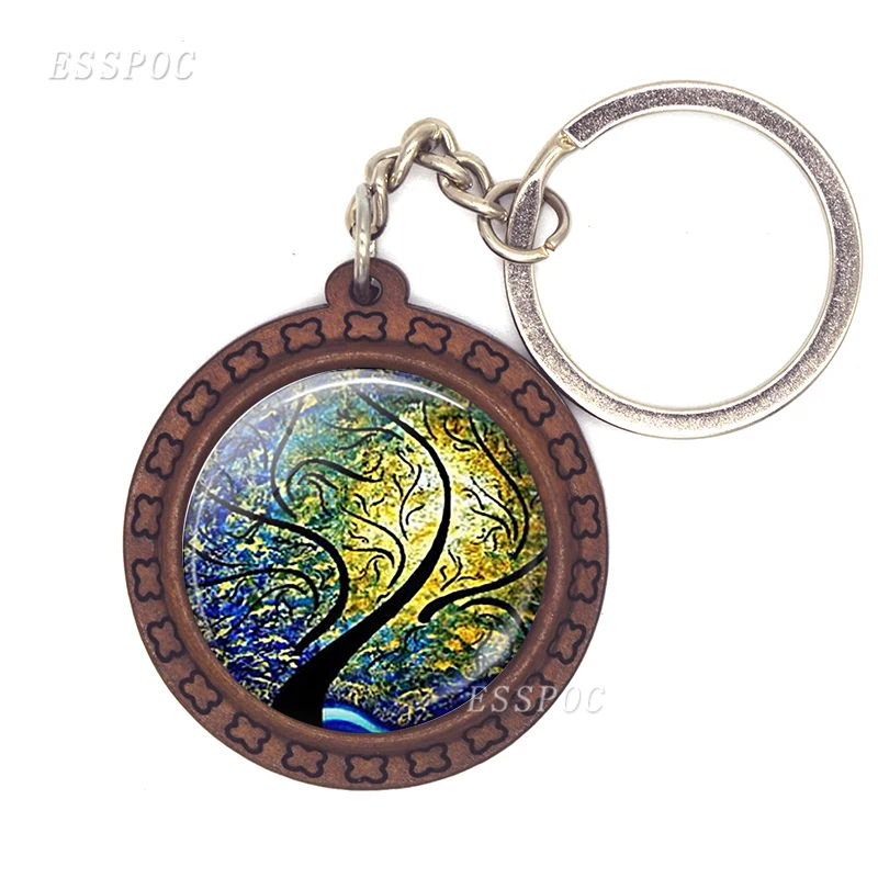 Singing Frogs Wood Keychain Daisy Fields Art Special Gifts/ Black Cat Moon Keyring