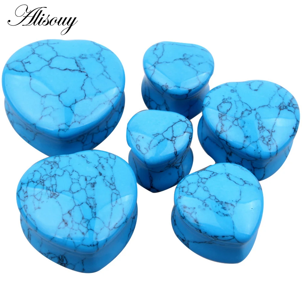 Alisouy 1 Pair Beautiful Pink Heart Stone Ear Plug Fashion Expander Extension Tunnels Piercing Piercing Body Jewelry 6mm-25mm