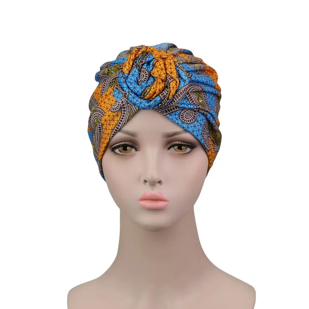 Muslim Women Turban African Pattern Knot Headwrap Fashion Warm Bandana Hats