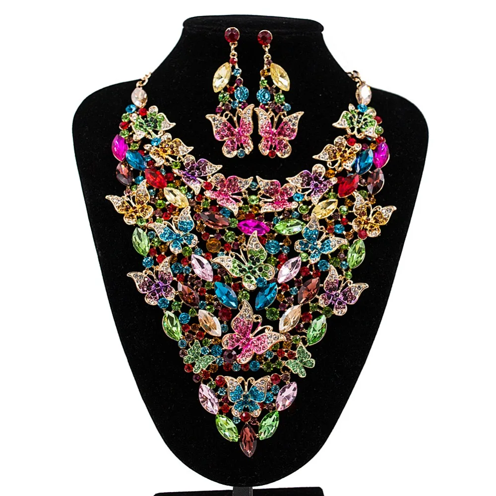 

LAN PALACE boutique wedding jewelry set Butterfly Austrian crystal necklace and earrings for party free shipping