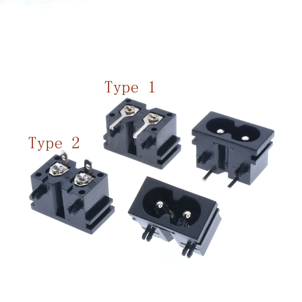 IEC 60320 C8 AC Power Socket inlet split panel and 2 pin PCB Mount