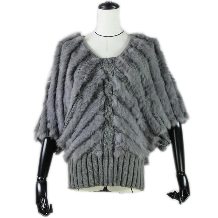 2019  Fashion Real Knitted Rabbit coat genuine fur  with rabbit fur half sleeve Genuine short sleeve Fur  Gilet coat