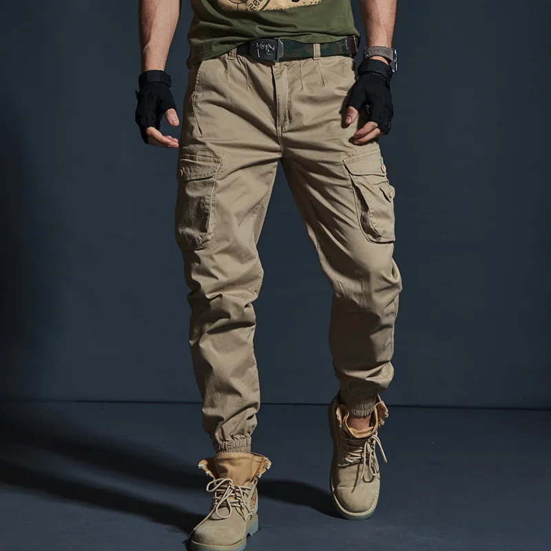 Mens Cargo Pants Casual Mens Pant Baggy Regular Cotton Trousers Male Combat Military Tactical Pants with Multi Pockets