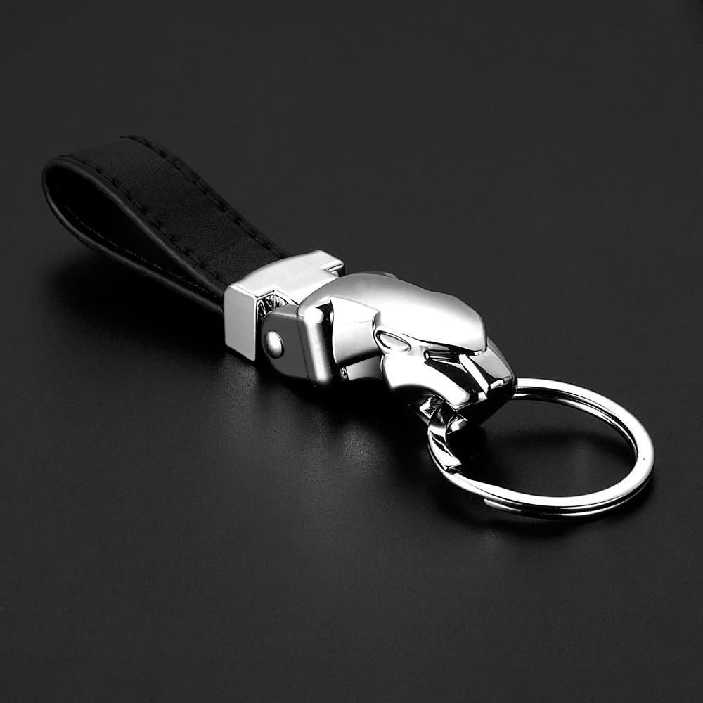 Car-Styling Luxury Leopard Head Genuine Leather Key Chain Key Rings Holder Metal KeyRing Keychains for Jaguar F-PACE XJ XE XF