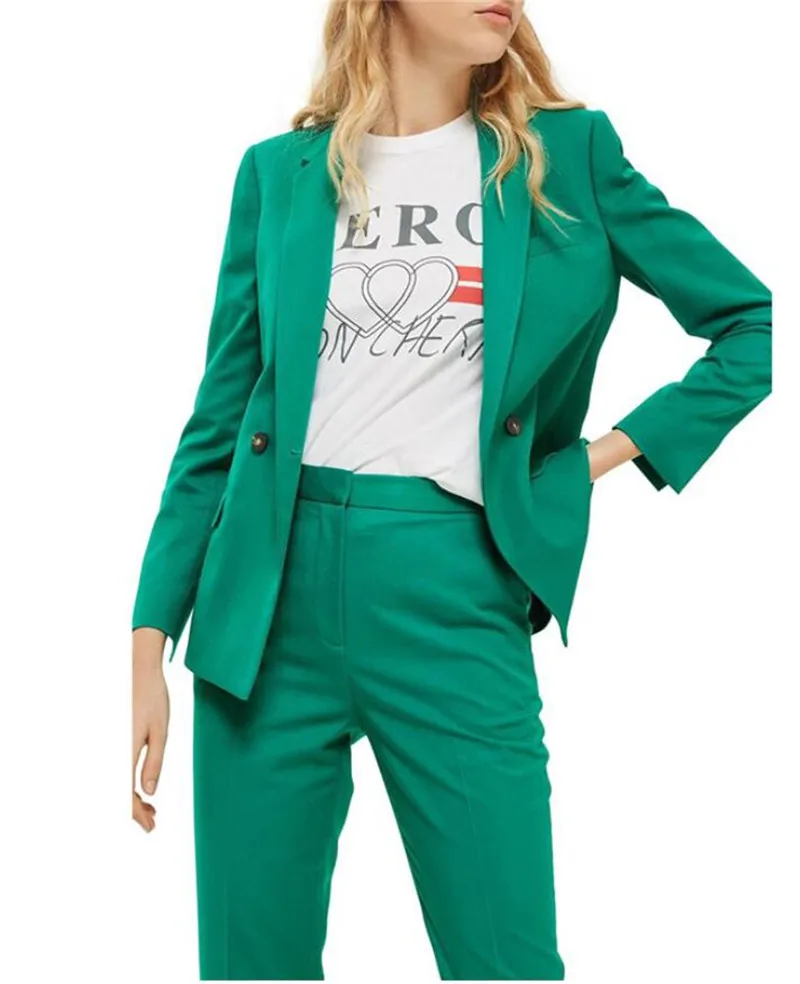 

Tesco Green Women Suits Office Lady Uniform Formal Pant Suits for Wedding Female Suit 2 Piece Jacket+Pants Custom Made