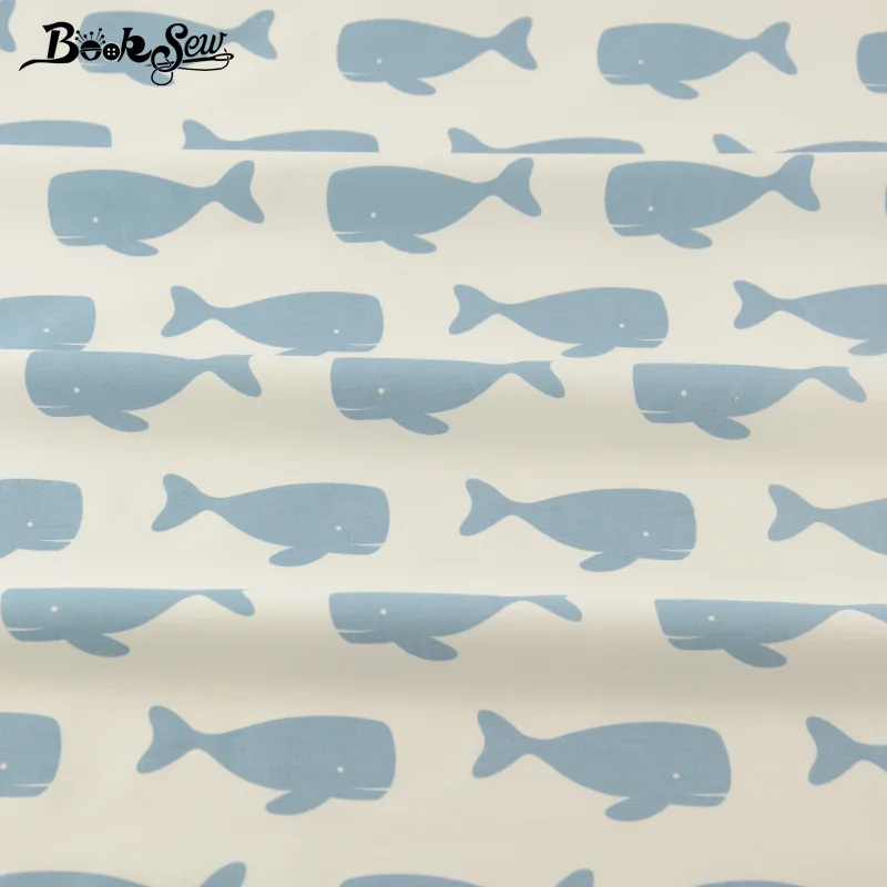 New arrivals White Cotton Fabric Fat Quarter Blue Whales Designs Home Textile Material Patchwork Crafts Quilting Sewing
