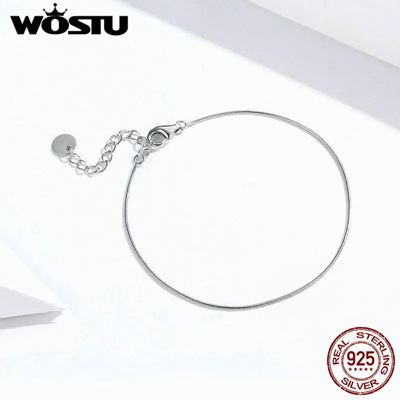 WOSTU 100% Real 925 Sterling Silver Simple Bracelet Delicate Snake Bone Bracelet For Women Wedding Fashion Fine Jewelry CQB153