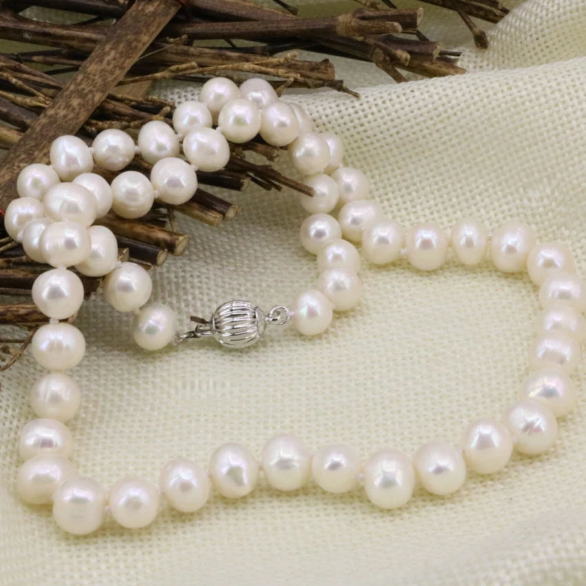 Wholesale price 8-9mm natural white pearl freshwater cultured genuine beads necklace for women jewelry chain choker 18inch B3234