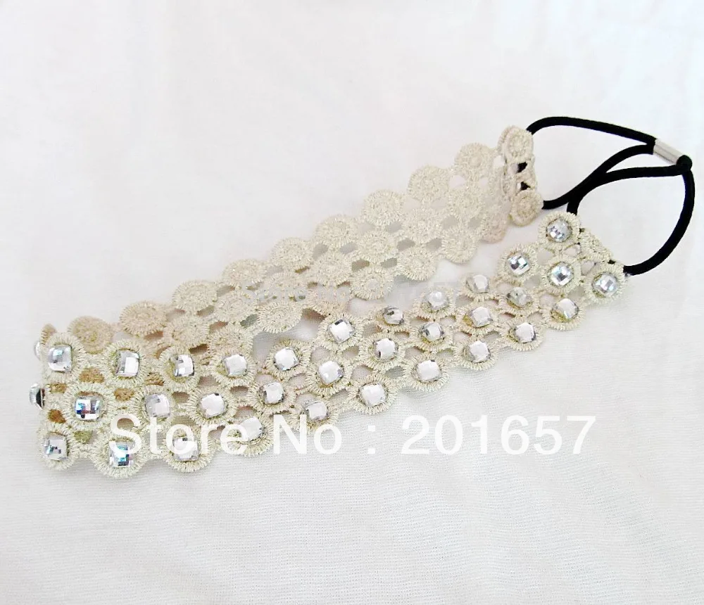 Romantic pearl 3cm Lace elastic headband for hair Wholesale fashion bohemian lace with pearl handmade elastic hairband headband