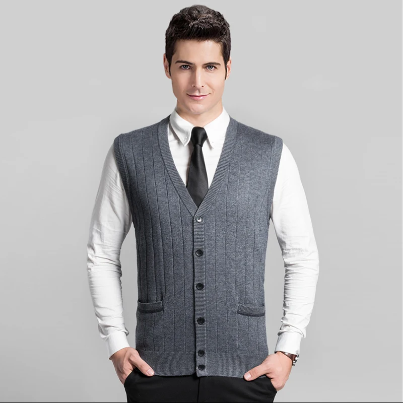 

Men's Sweater Vest Spring & Autumn Single Breasted Knitwear Male Casual Buttons Up Cardigan Sleeveless Knit Coat with Pockets