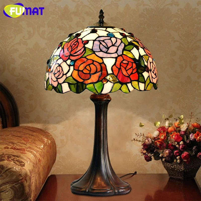 FUMAT Bedroom Table Lamp Bedside Table Lamp Living Room Decor Table Light Lustre led light Red Rose Home Lighting 10/12 inch