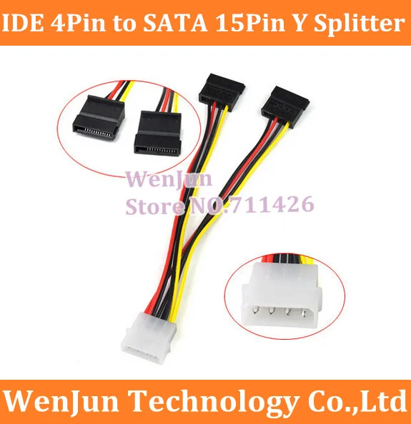 

Wholesale IDE 4Pin to SATA 15Pin Y Splitter Power Cable 4PIN hard disk supply Extension PC HDD Adapter Cable