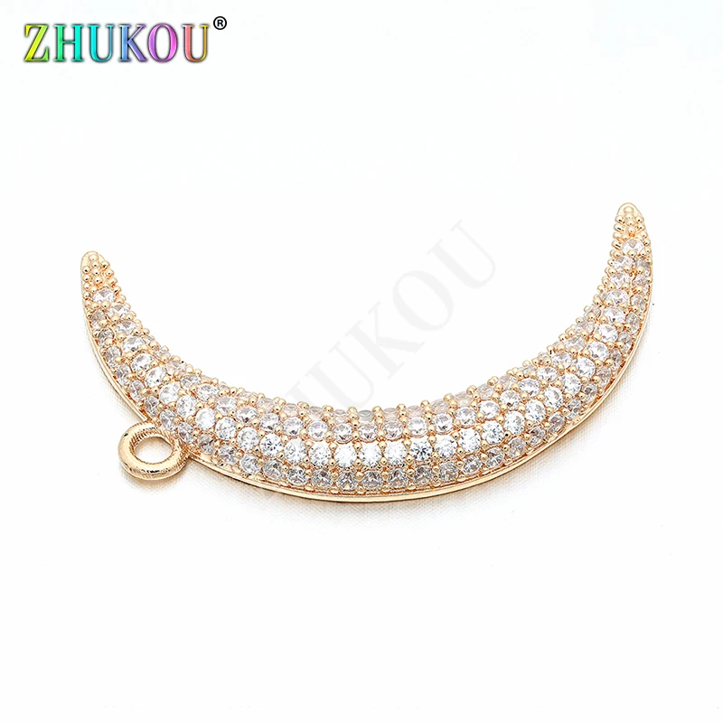 24*39mm Brass Cubic Zirconia Moon Charms Pendants DIY Women Necklace Pendant Jewelry Accessory Findings, Model: VD69
