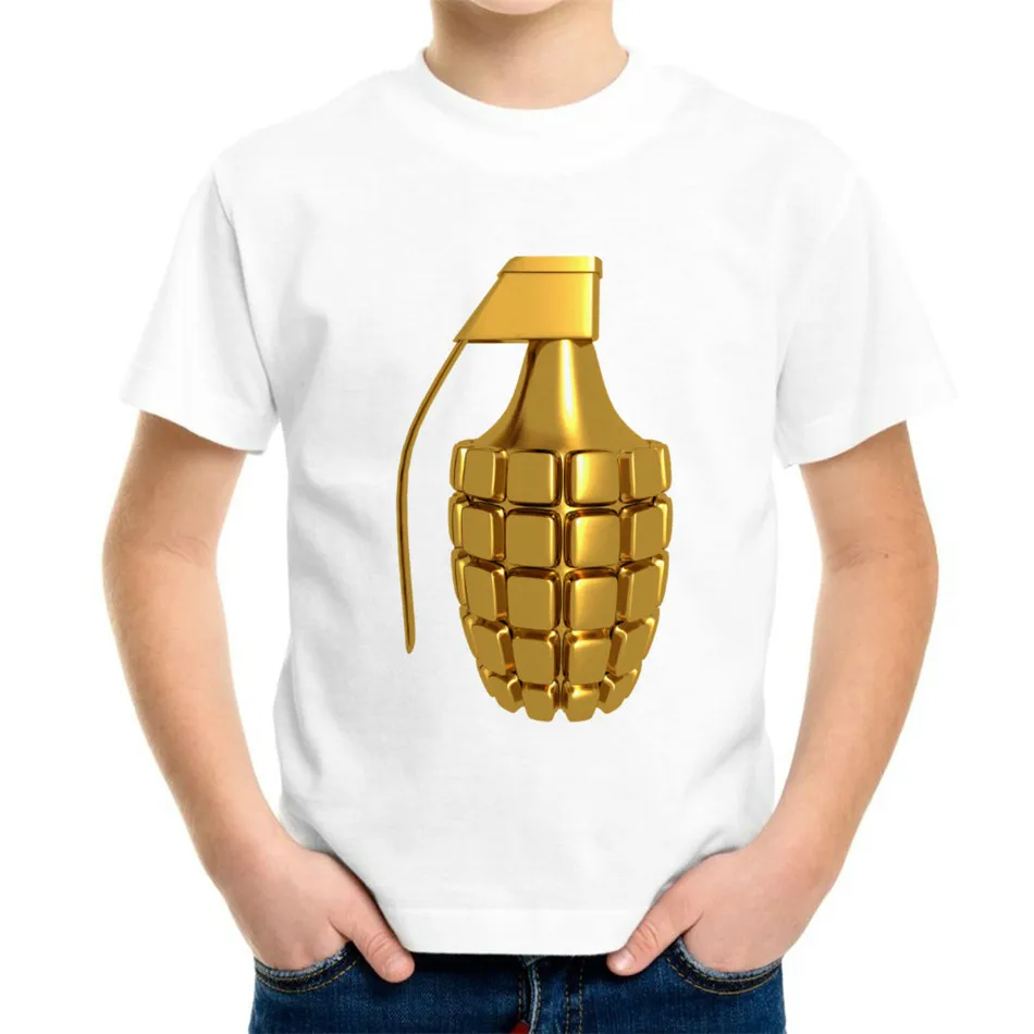 Joyonly  4-11Years  Kid's 3D Gold Bomb T-shirts Boy Girl  O Neck Short Sleeve Clothing T shirt Children Baby Cool White Tops