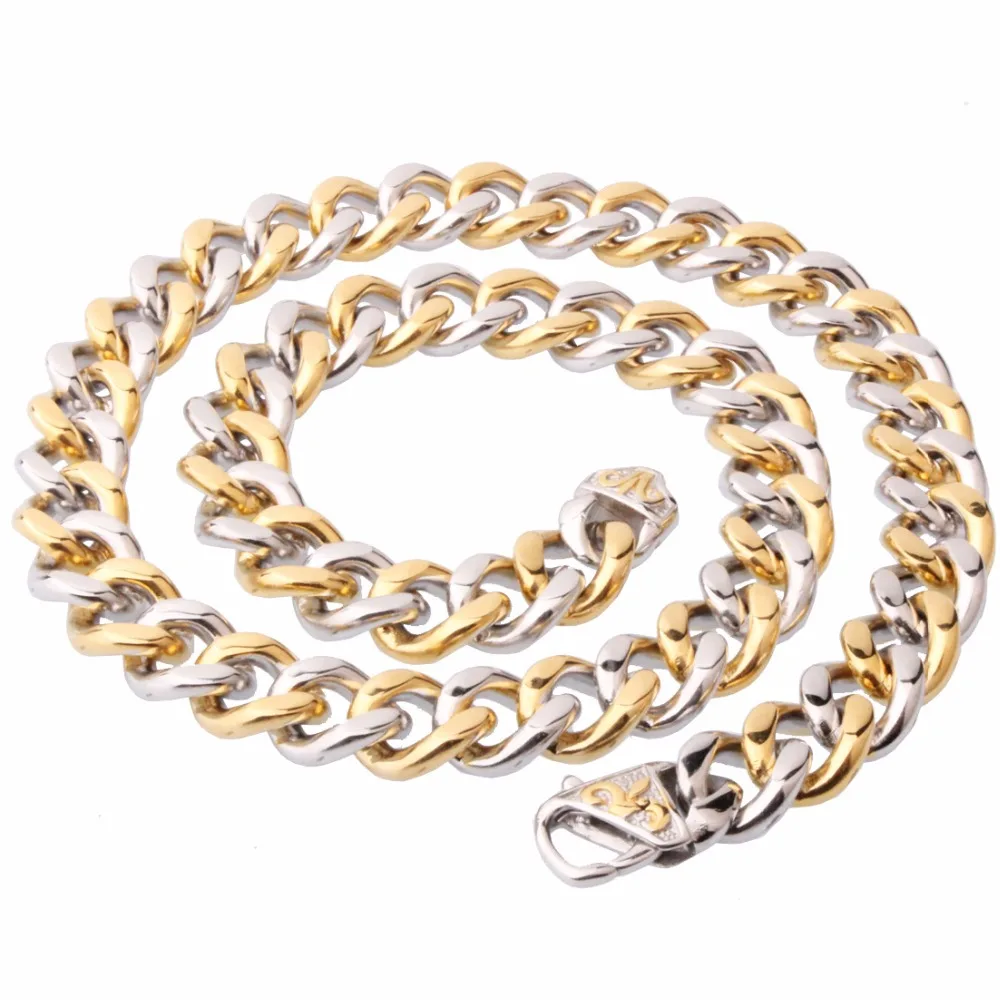 Hip hop 13/15mm Silver Color Gold Color Mens Curb Cuban Chain Necklaces Stainless Steel Sheep Head Patten Necklace