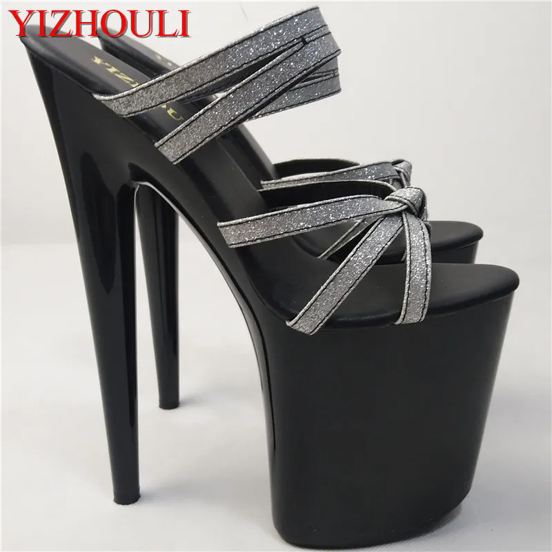 

Fashion 8 Inch High Heel Shoes Sexy For Women Black Rhinestone Slippers Peep Toe Clubbing Exotic Sandals