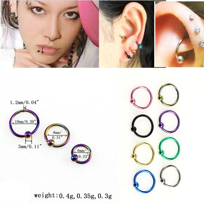 50pcs/lot Surgical Steel Nose Hoop Nipple Ring Piercing Body Jewelry Circle Captive Bead Lip Piercing Jewelry Cartilage Earrings