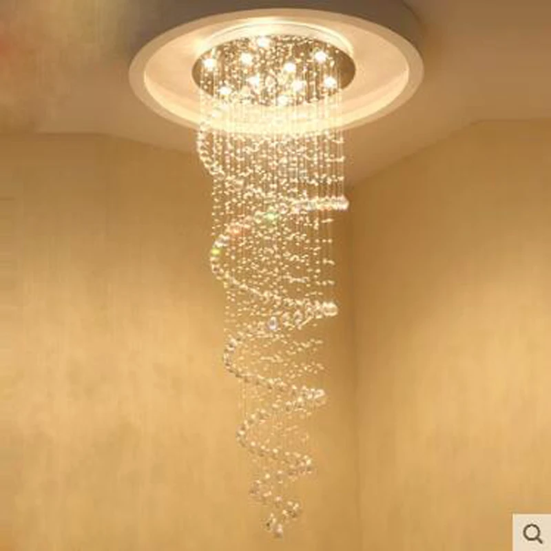 Long Crystal Chandelier for stairwell Hally Living room Kitchen Lustre De Cristal italian Design round crystal chandeliers Lamp