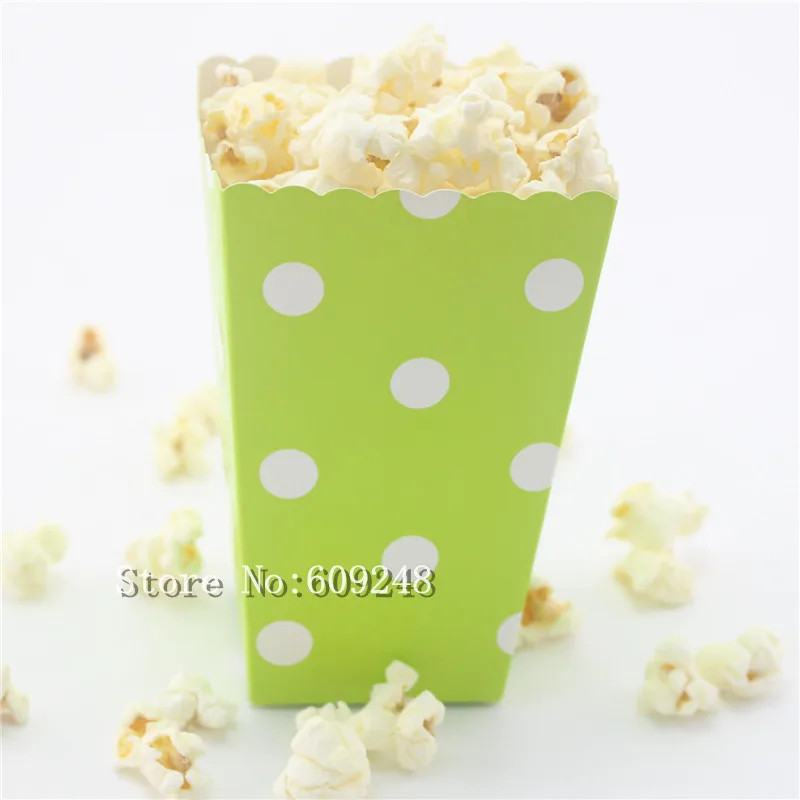 

24 Pcs White Polka Dot Lime Green Paper Popcorn Boxes,Party Favor Bags,Dessert Candy Snack Treat Cups,Birthday Shower Wedding