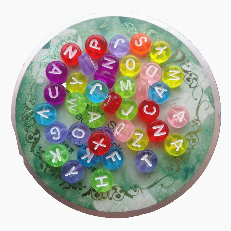 

High Quality 4*7MM Mixed Colors Flat Round Alphabet Letter Beads A-Z Acrylic Plastic Transparent Coin Bracelet Spacers 3600pcs