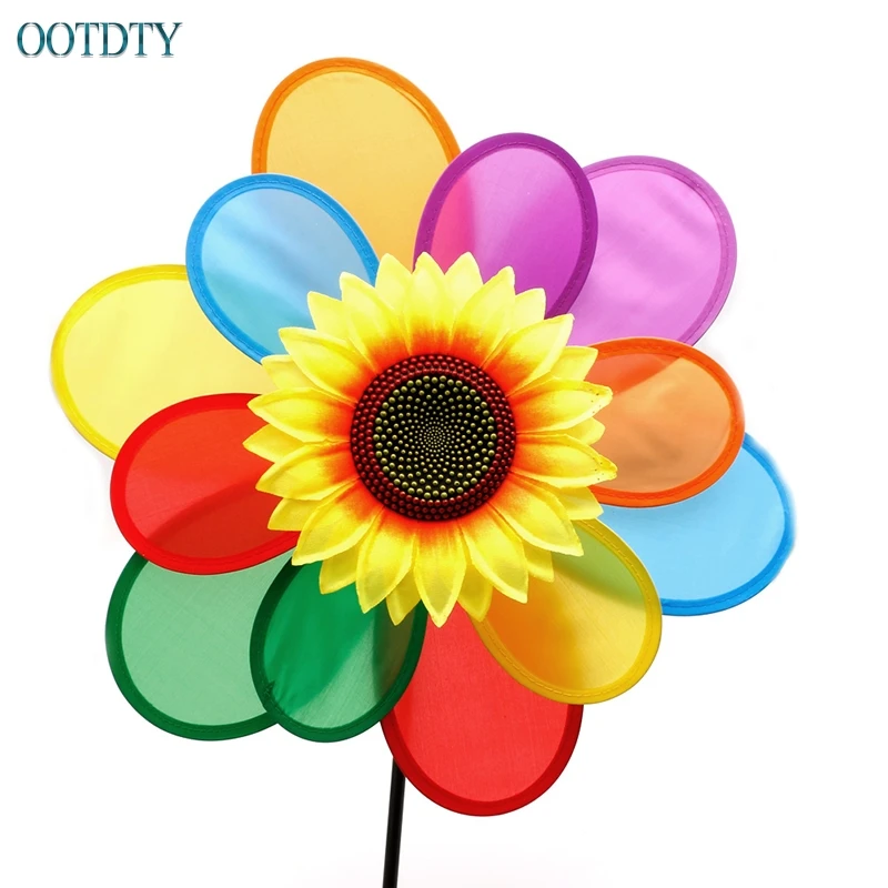 Hot Sunflower Rainbow Windmill Wind Spinner Whirligig Wheel Home Yard Decoration #330