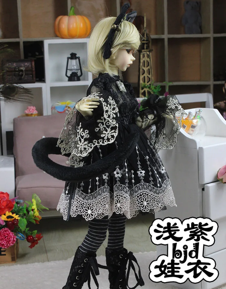 1/6 1/4 1/3 Scale BJD Cat Girl Outfit Dress + Socks Set for BJD/SD YOSD MSD SD13 Big Girl Clothing Doll Accessories 18D1536