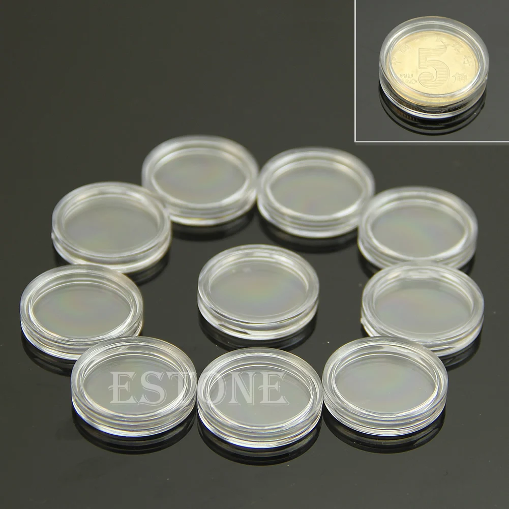 

10 PCS Applied Clear Round Cases Coin Storage Capsules Holder Round Plastic 19mm