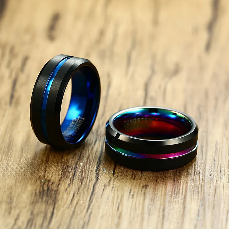 Vnox 8mm Tungsten Carbide Men Ring Wedding Band Interface Black Matt Surface Classic Male Jewelry Anniversary Gift