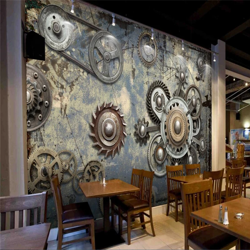 beibehang Custom photo wallpaper large mural wall stickers Europe and the United States retro industrial machinery gear bar KTV