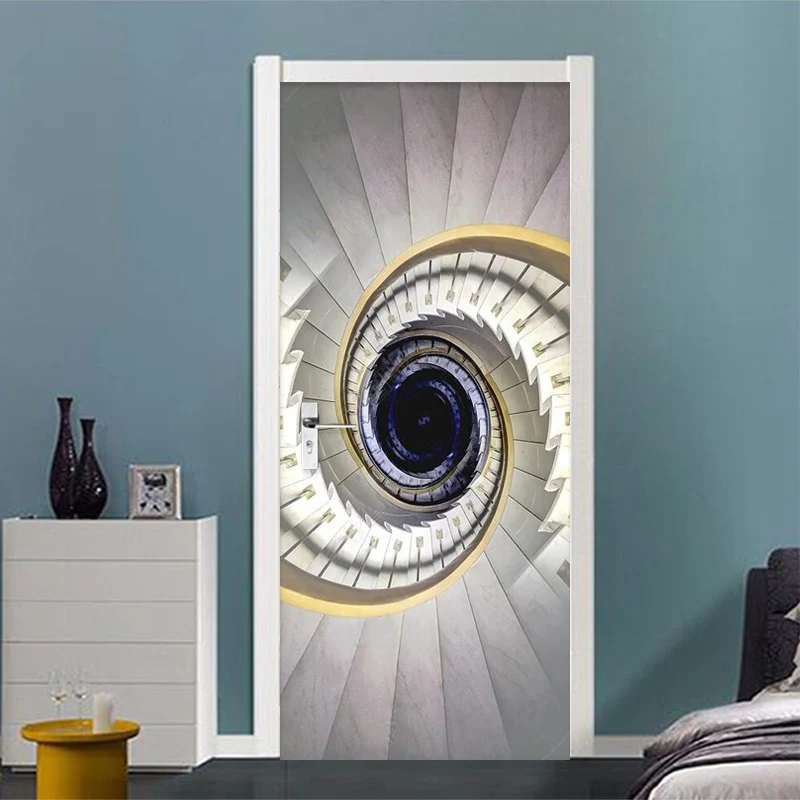 Photo Wallpaper 3D Abstract Golden Revolving Staircase Building Mural PVC Self-Adhesive Waterproof Door Sticker Bedroom 3D Decor