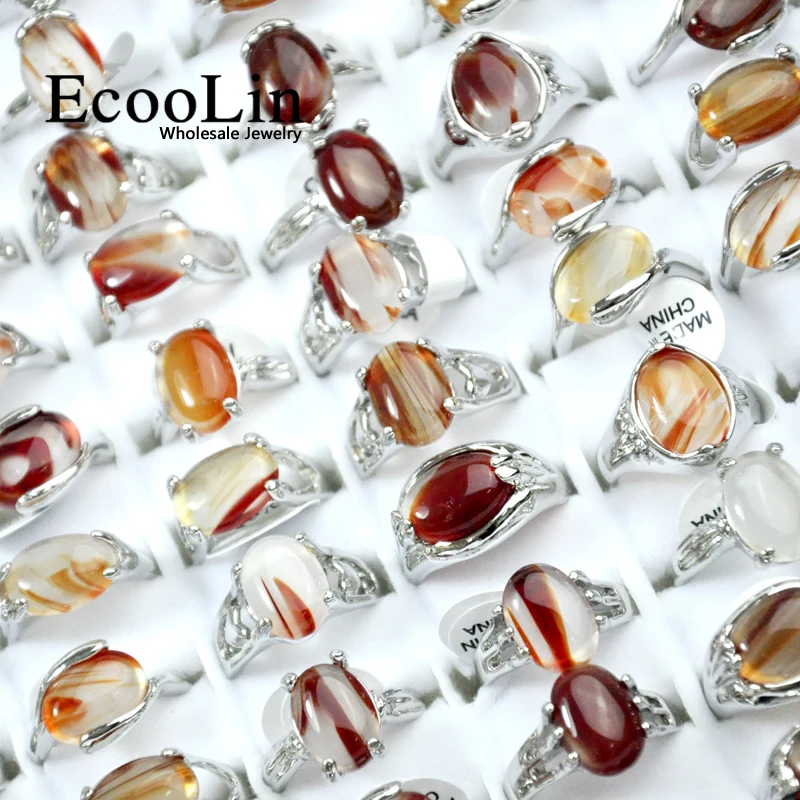 

50Pcs Natural Stone Women's Rings For Women Fashion Jewelry Wholesale Bulks Lots Hot Sale LR4009