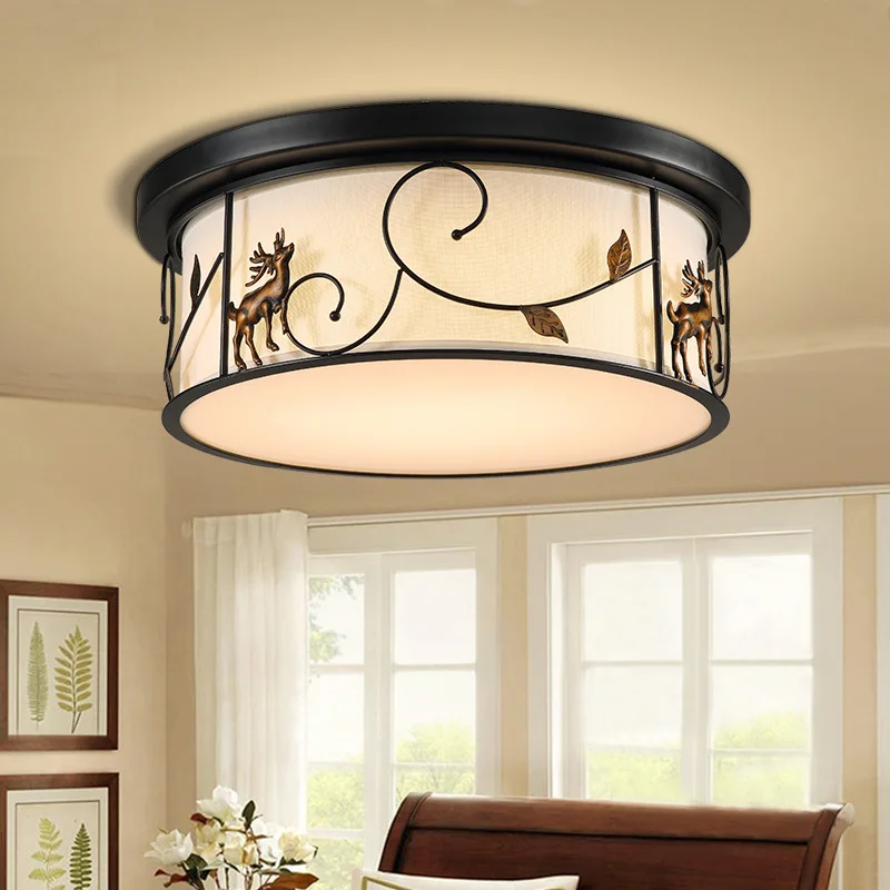 

American ceiling light, deer led top light, round iron ceiling light, dining room, balcony, aisle, children's lights.