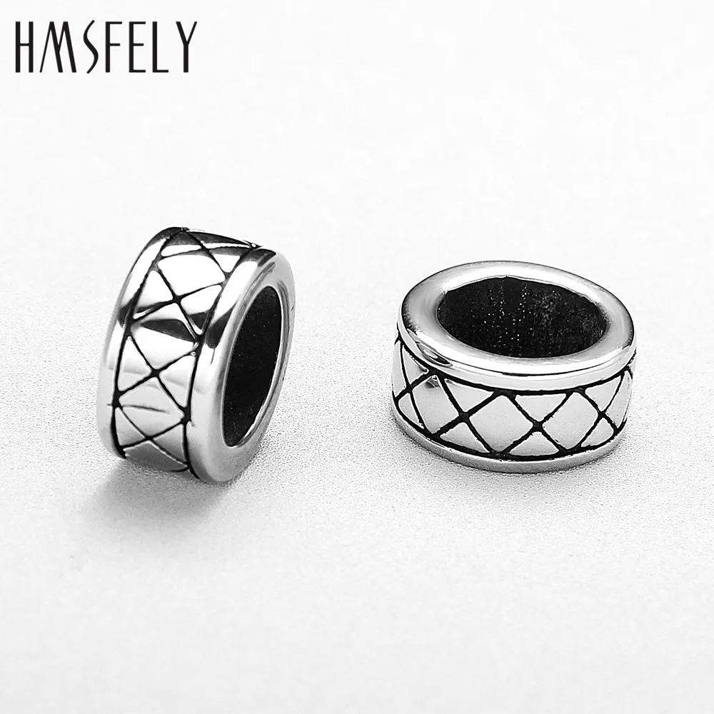 HMSFELY Stainless Steel Cutting Pattern Ring Beads For DIY Leather Bracelet Jewelry Making 8mm Hole Size Accessories Bead 5pcs