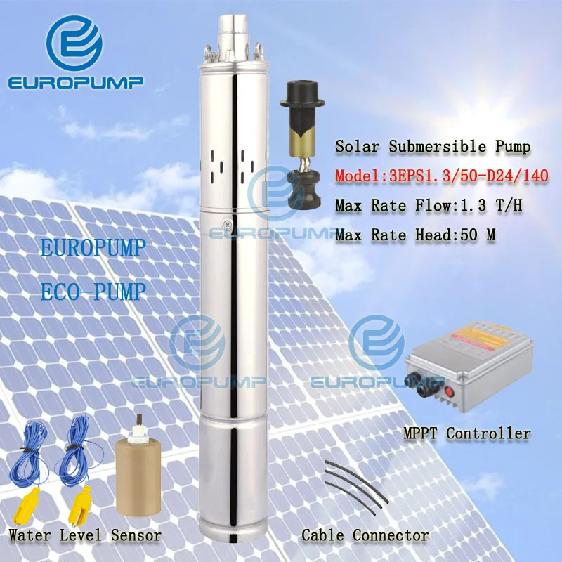 EUROPUMP MODEL(3EPS1.3/50-D24/140) SS304 Best Price Of solar water pump for garden and solar pump for farm with prismatic pump