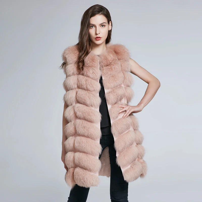 JKP New 90 CM Natural Real Fox Fur Vest Coat Women Winter Sleeveless Design Fox Fur Vest