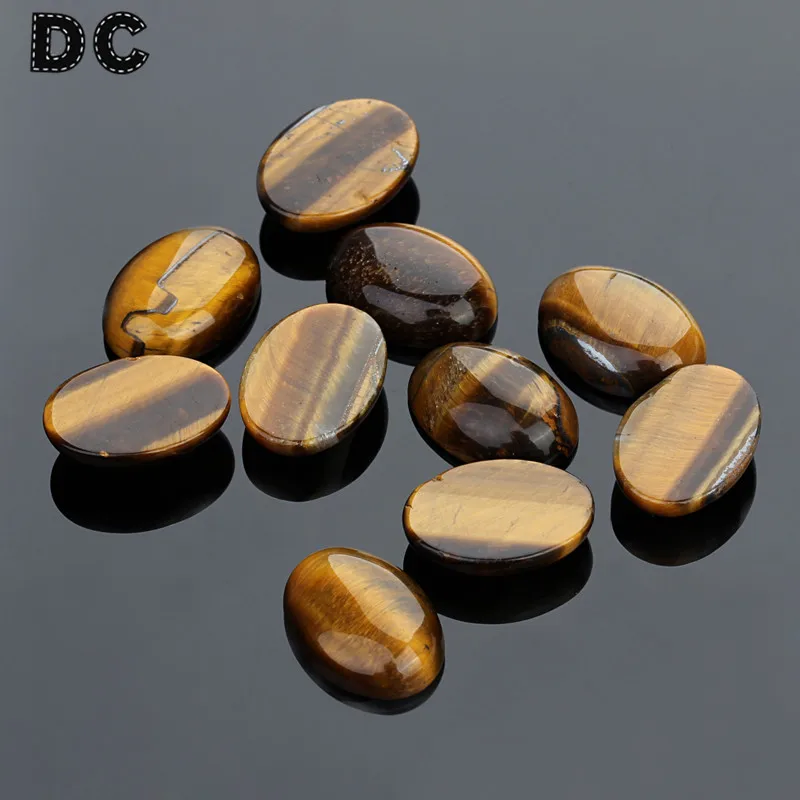 10pcs/lot Flat Back Yellow Tiger Eye Beads 10x14mm/13x18mm/18x25mm Natural Stone Oval Cabochon for DIY Jewelry Findings F5004