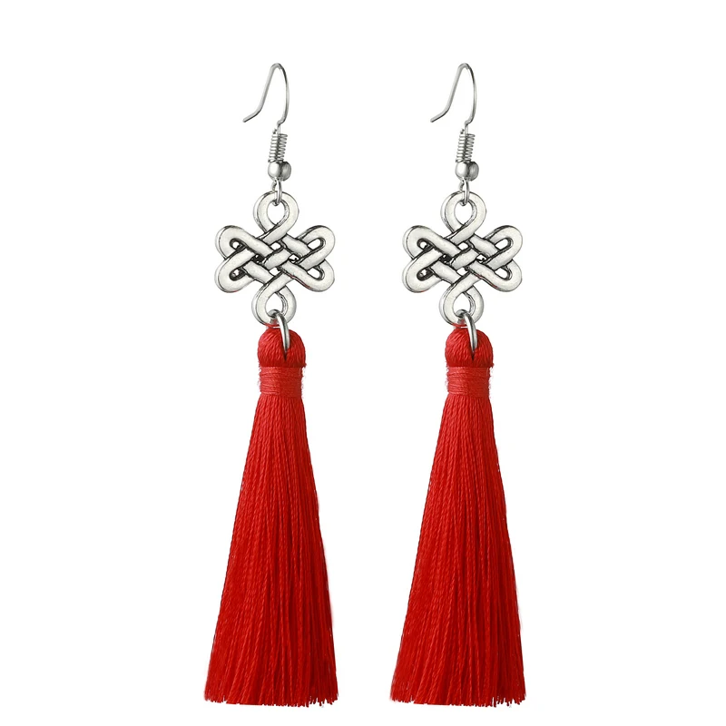 LOVBEAFAS Bohemian Tassel Earrings For Women Fashion Jewelry Knot Boho Drop Fringed Long Wedding Earrings Gift boucle d\'oreille