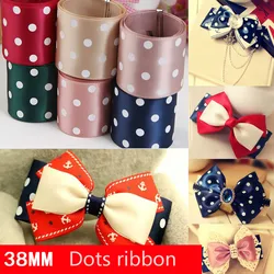 (1 Yards/lot) 38mm Printed Polka Dot Ribbon Polyester Satin Ribbon Hair Bow Christmas Wedding Gift Decoration DIY Sewing Craft