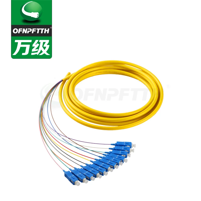 Wholesale High Quality 12 cores SC UPC Fiber Optic Bundle Pigtail 1m